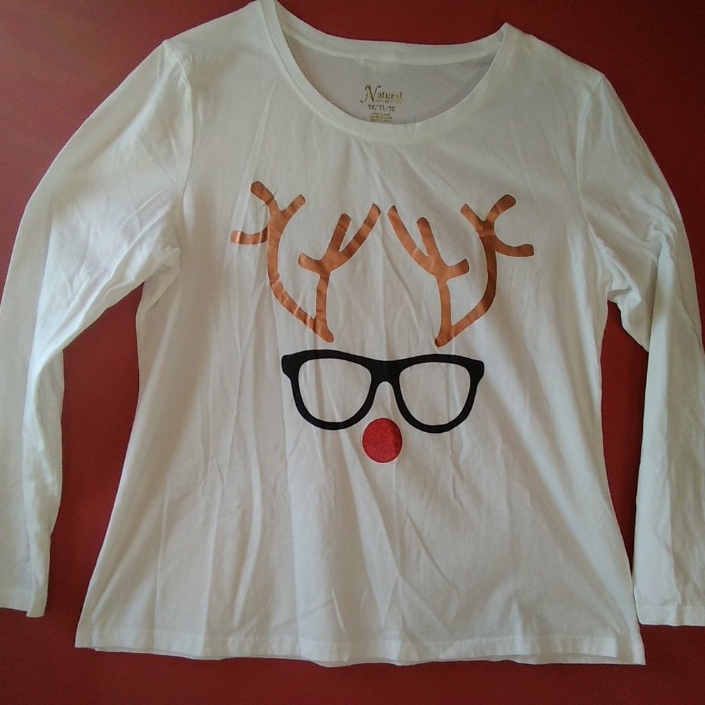 Fun Bespectacled "Rudolph Reindeer Long Sleeve Tee 1X